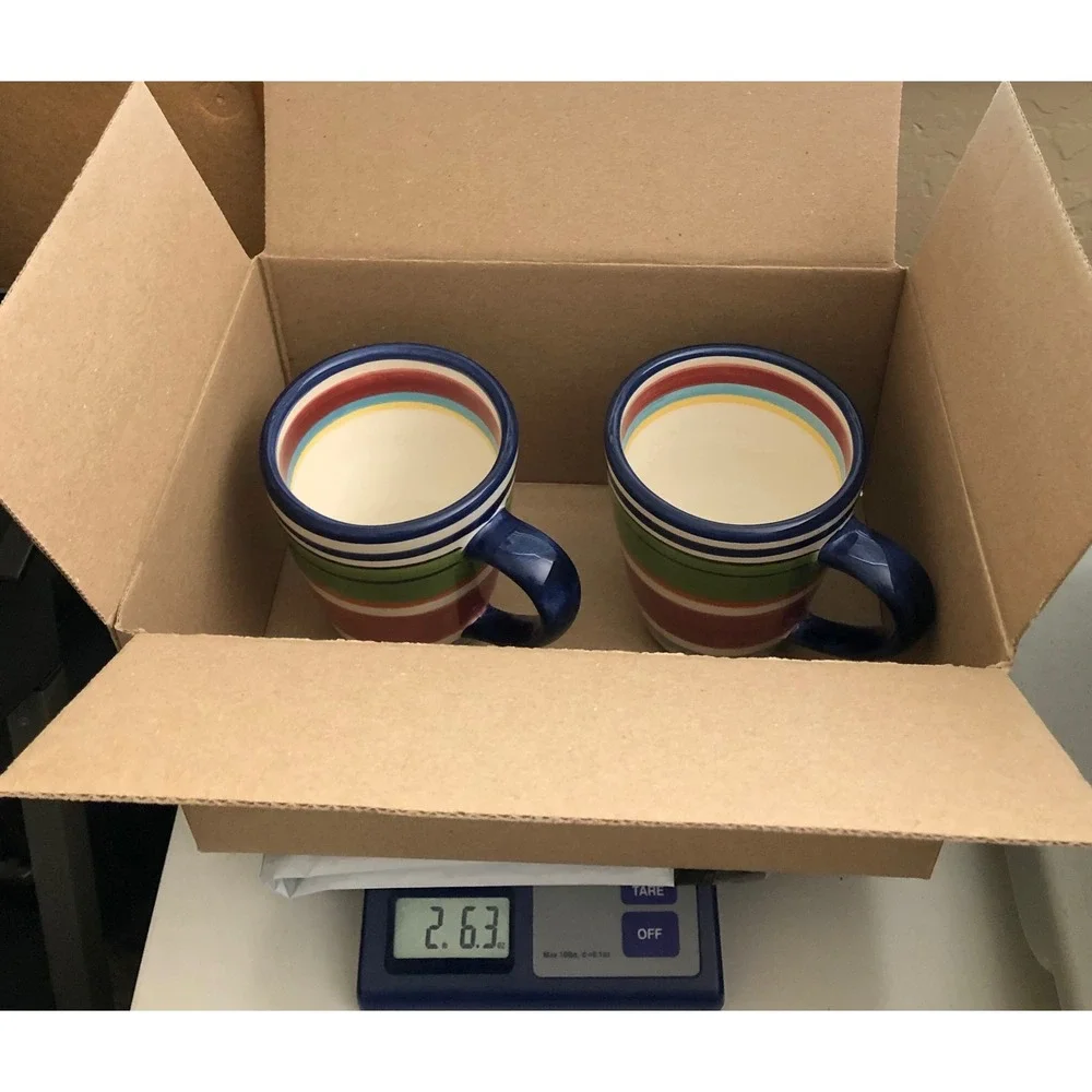 Pottery Barn Espadrille Stripe Coffee Mugs Set of 2 Multicolor Striped Stoneware